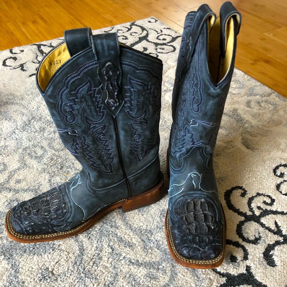 Navy Caiman Cowboy Boots from LaGrange Leather